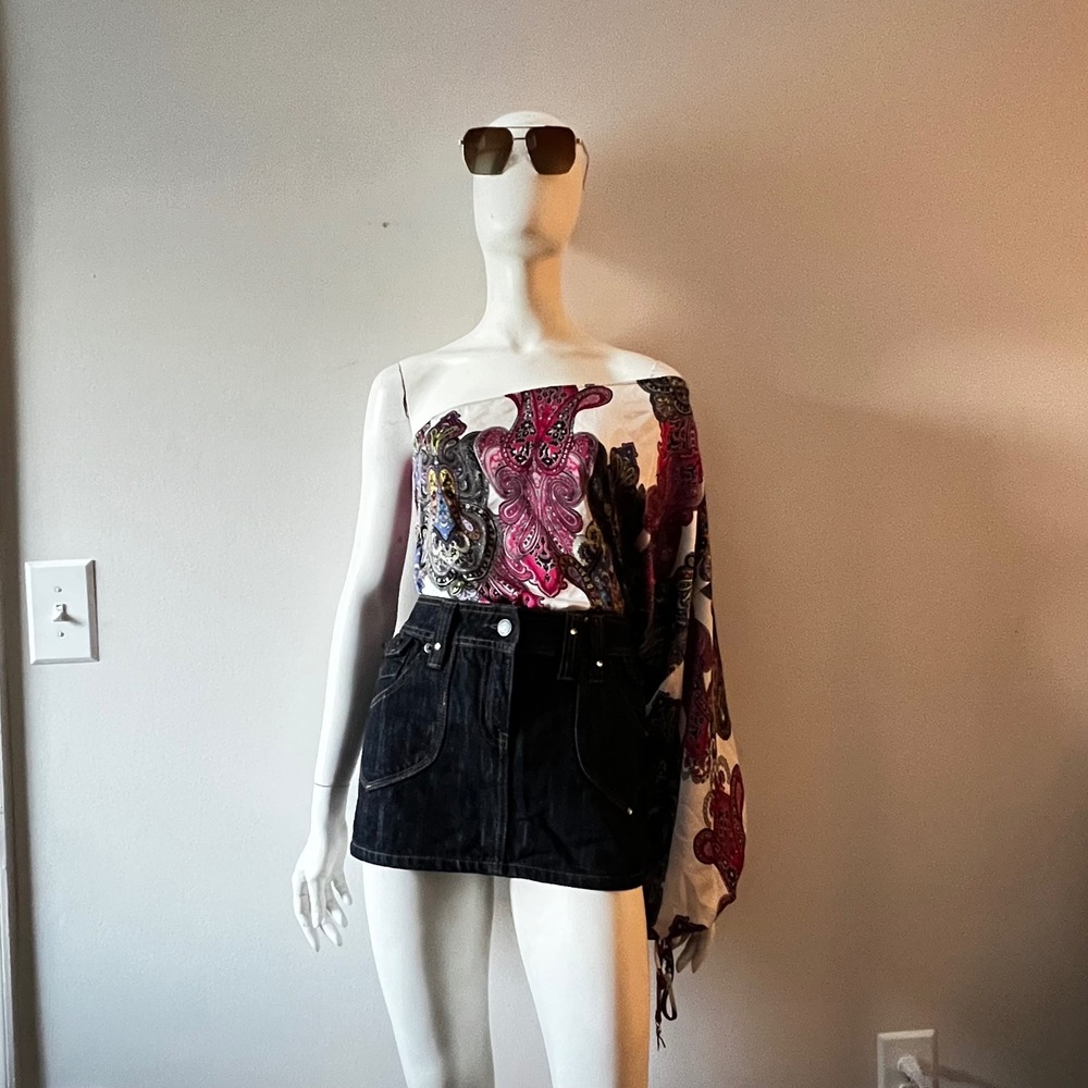 Y2K Arden B One Shoulder Paisley Blouse Pink Purple Beaded Cuff Boho festival M